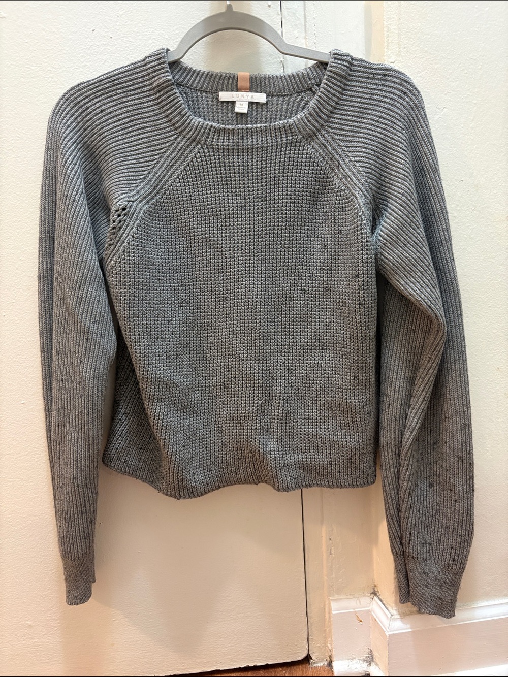 lunya Gray Ribbed Sleeve Crewneck Sweater Size Medium
